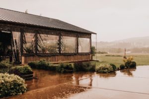 Rain pouring over the venue