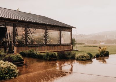 Rain pouring over the venue