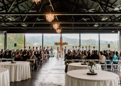 A view of the wedding ceremony in the building venue