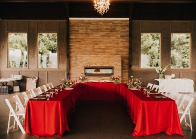 A table with red cloth