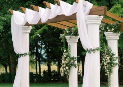 A canopy with cloth and flower designs