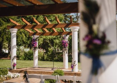 Flowers decorating the canopy pillars