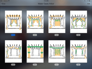 An ipad screen showing different drawings of a door.