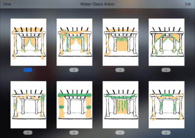 An ipad screen showing different drawings of a door.