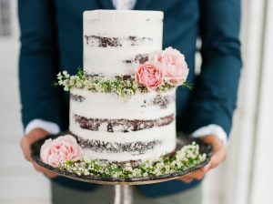 A tiered wedding cake