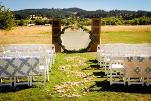 Petals along the aisle headed for the altar