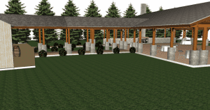 A 3d rendering of a patio.