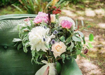 Flowers on a green armchair